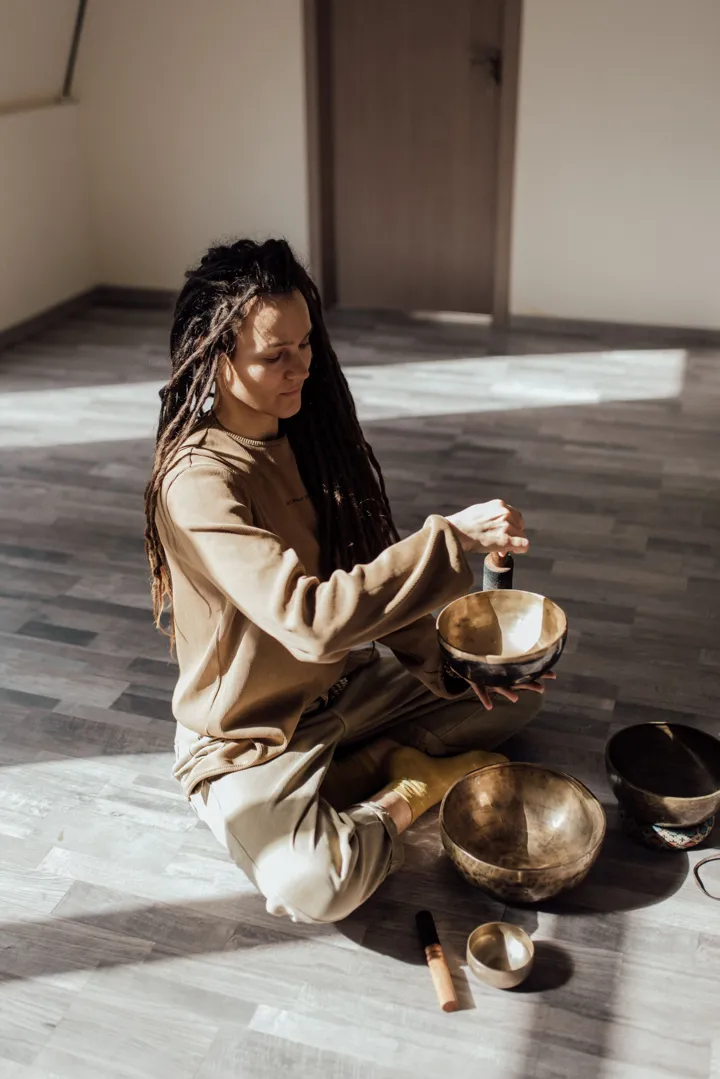 Sound healer with singing bowls