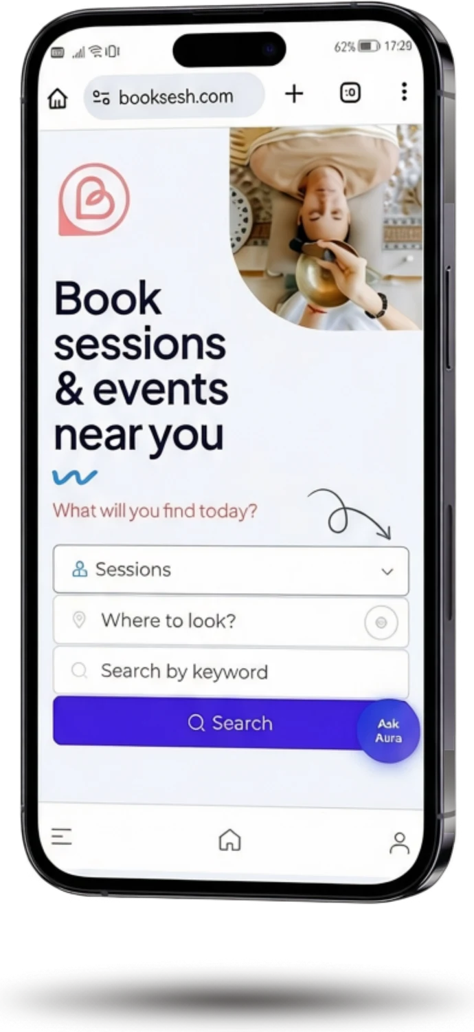 BookSesh marketplace and booking app displayed on a smartphone