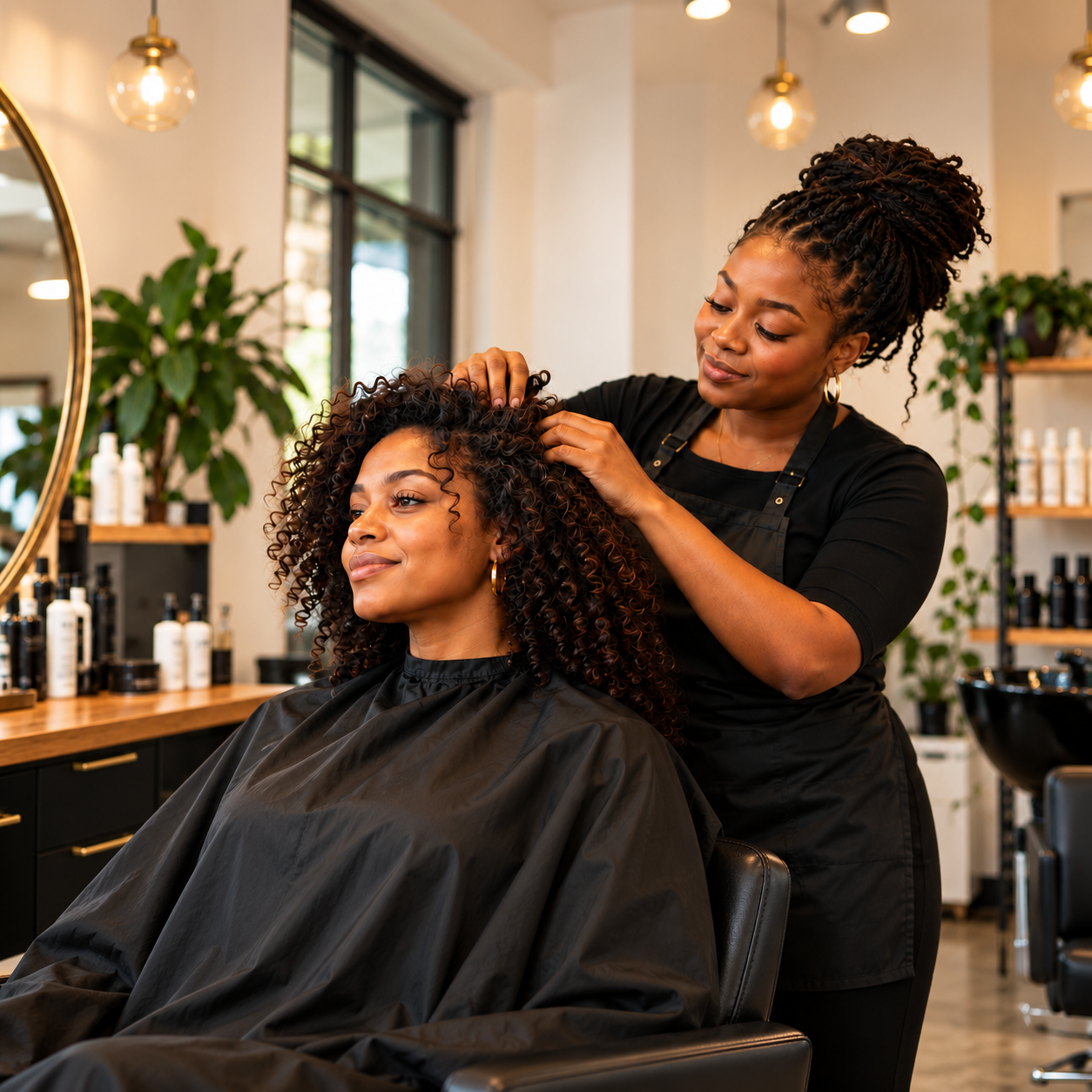 Hairstylist working with a client in a salon